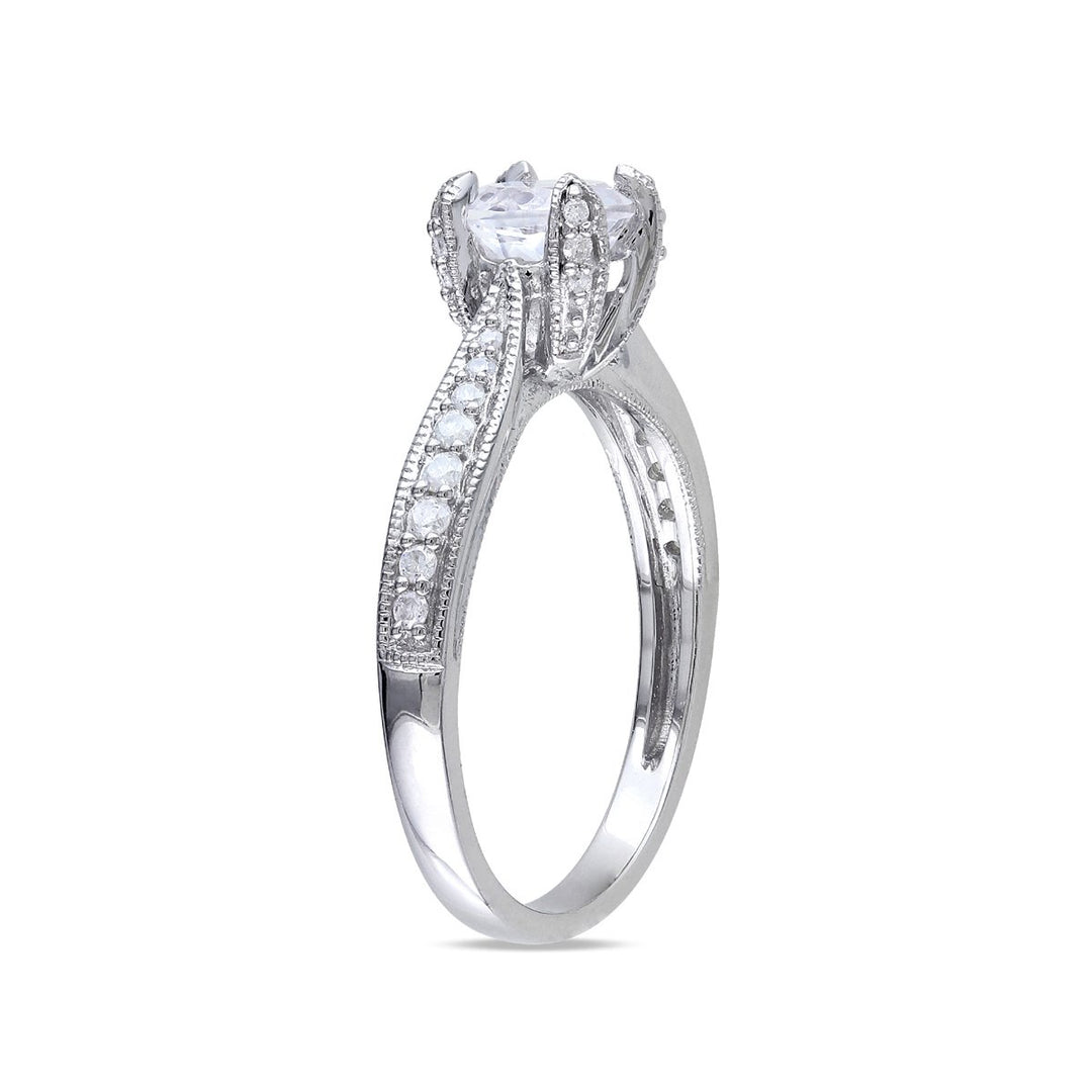 Created White Sapphire 1.00 Carat (ctw) Engagement Ring with Diamonds in Sterling Silver Image 2