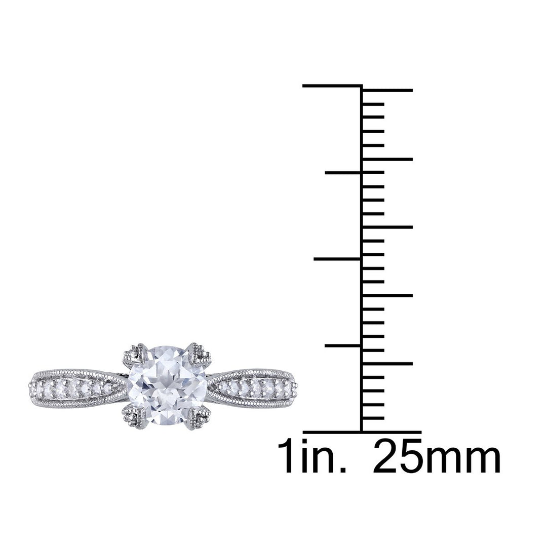 Created White Sapphire 1.00 Carat (ctw) Engagement Ring with Diamonds in Sterling Silver Image 4