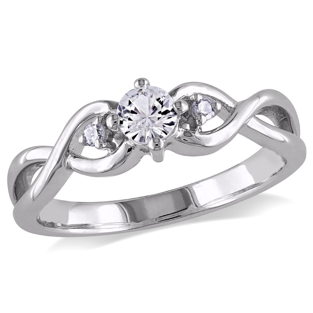 1/3 Carat (ctw) Lab-Created White Sapphire Infinity Ring with Diamonds in Sterling Silver Image 1