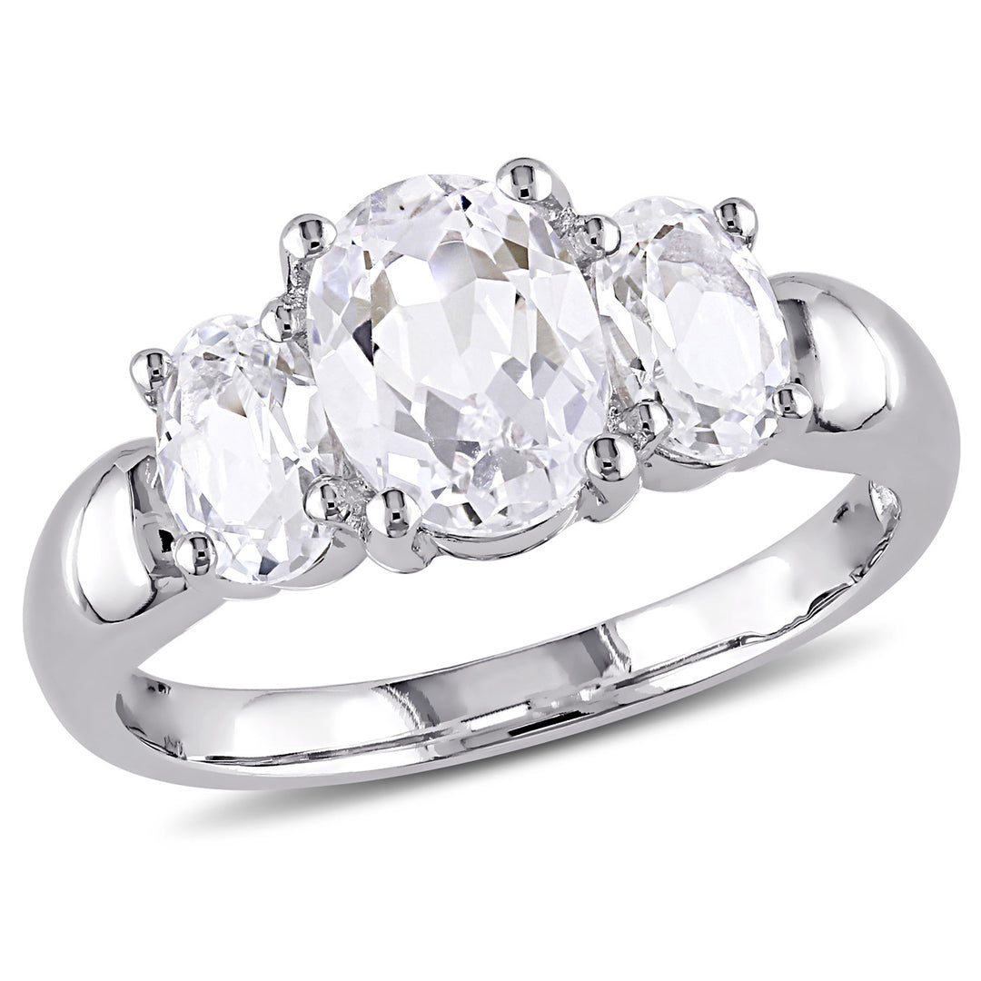 3 1/2 Carat (ctw) Lab-Created White Sapphire Three Stone Ring in Sterling Silver Image 1