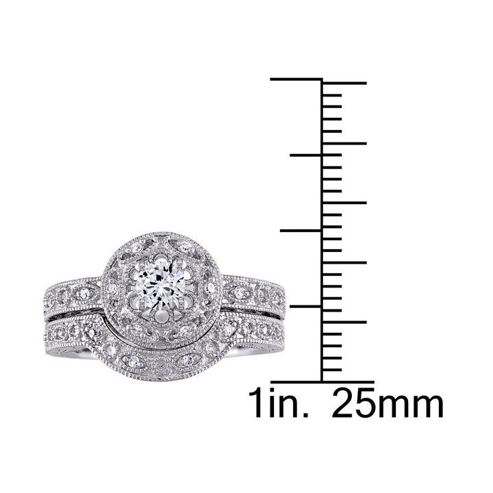 1/3 Carat (ctw) Lab-Created White Sapphire Bridal Engagement Ring and Wedding Band Set with Diamonds in Sterling Silver Image 4