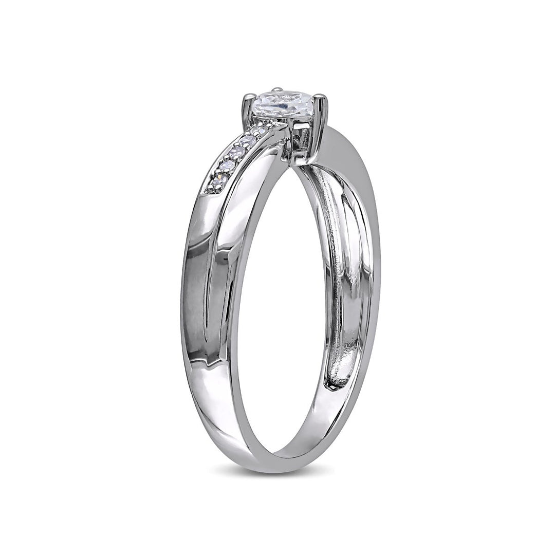 1/4 Carat (ctw) Lab-Created Synthetic White Sapphire Heart Ring with Diamonds in Sterling Silver Image 2