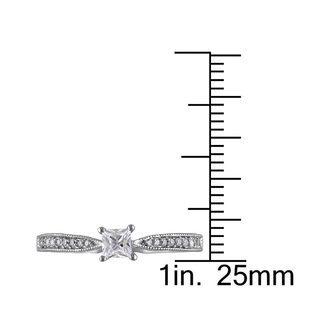 Lab-Created White Sapphire 1/4 Carat (ctw) Princess Cut Engagement Ring with Diamonds in Sterling Silver Image 4