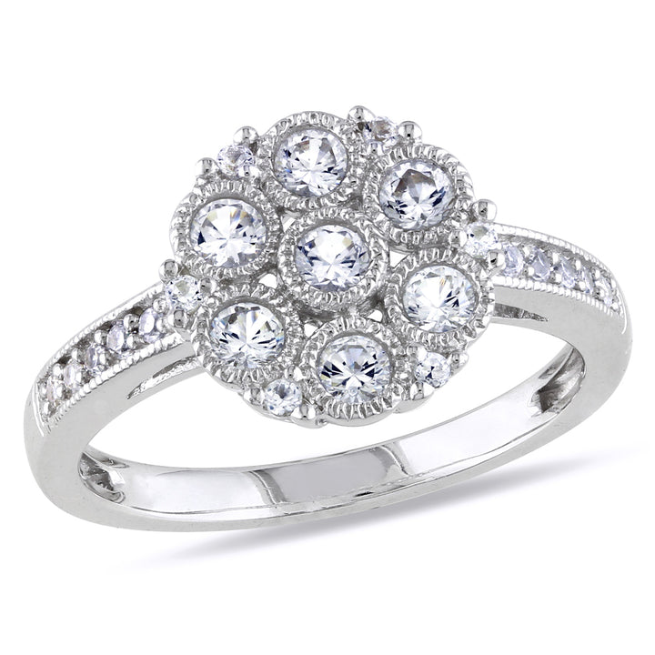 4/5 Carat (ctw) Created White Sapphire Floral Ring In Sterling Silver Image 1