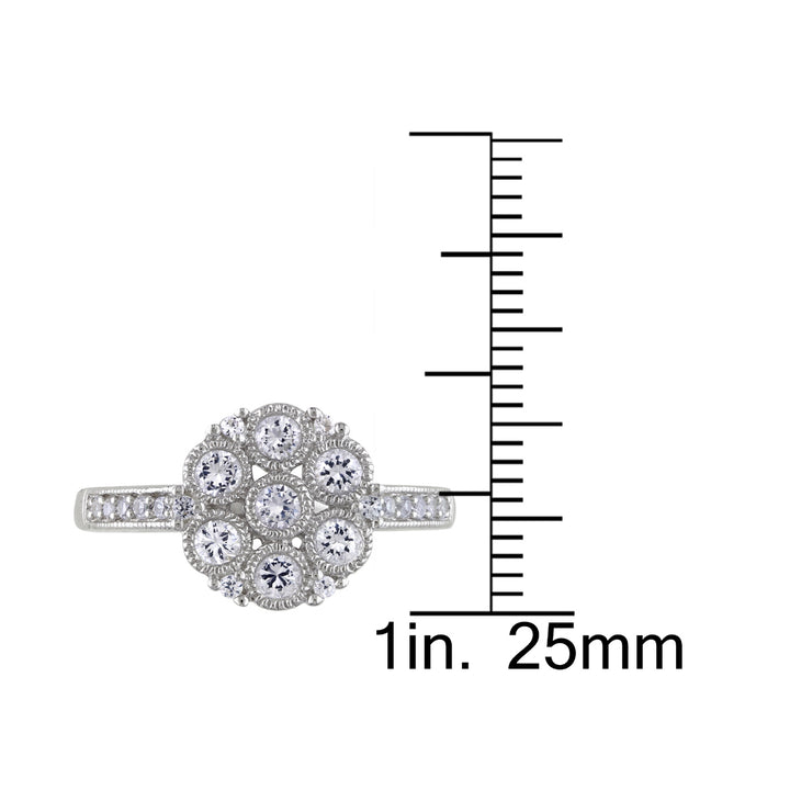 4/5 Carat (ctw) Created White Sapphire Floral Ring In Sterling Silver Image 4