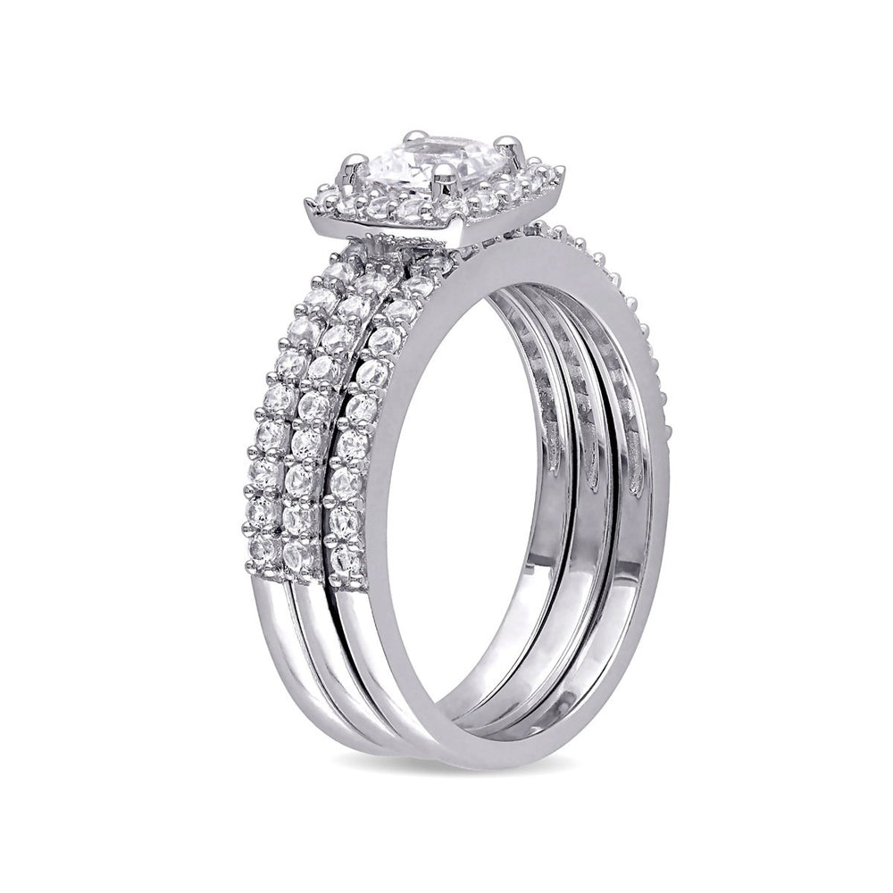 1.50 Carat (ctw) Lab-Created White Sapphire Halo Bridal Engagement Ring and Band Set In Sterling Silver Image 2