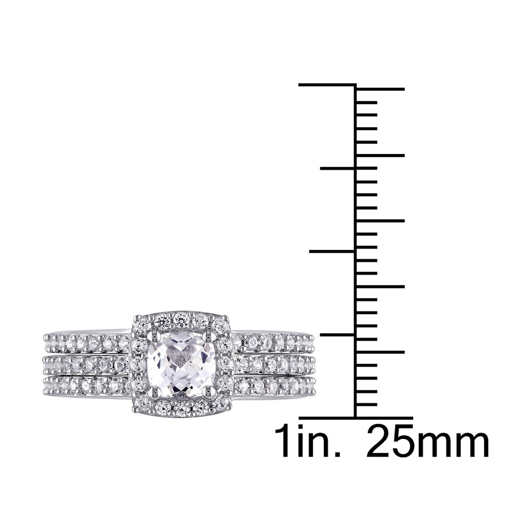 1.50 Carat (ctw) Lab-Created White Sapphire Halo Bridal Engagement Ring and Band Set In Sterling Silver Image 4