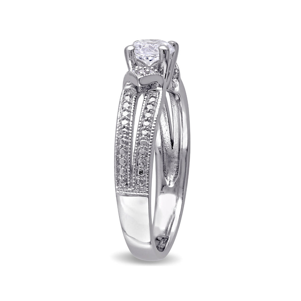 2/3 Carat (ctw) Lab-Created White Sapphire Ring with Diamonds in Sterling Silver Image 2
