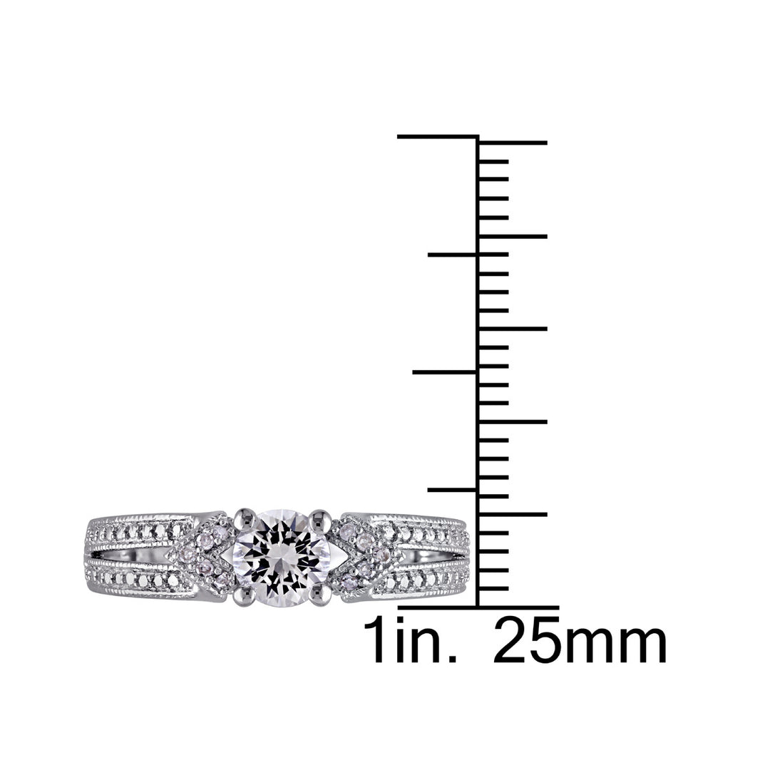 2/3 Carat (ctw) Lab-Created White Sapphire Ring with Diamonds in Sterling Silver Image 4