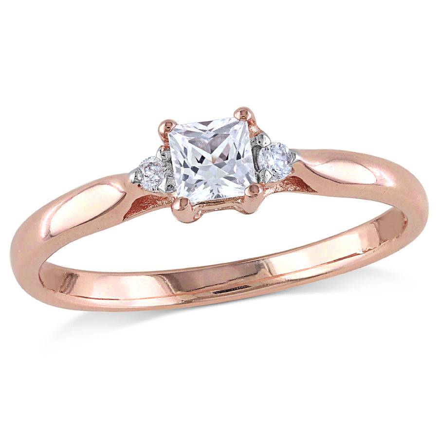 1/4 Carat (ctw) Princess-Cut Created White Sapphire Promise Ring with Diamonds in Rose Plated Sterling Silver Image 1