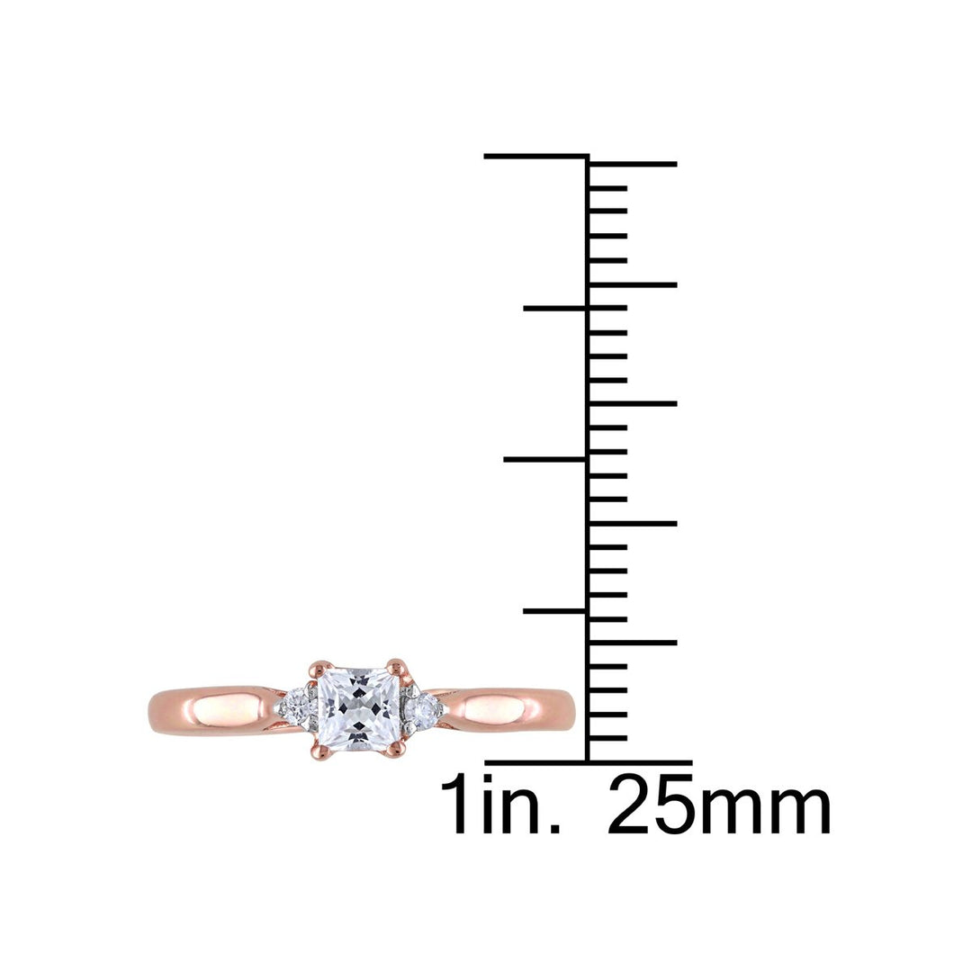 1/4 Carat (ctw) Princess-Cut Created White Sapphire Promise Ring with Diamonds in Rose Plated Sterling Silver Image 4