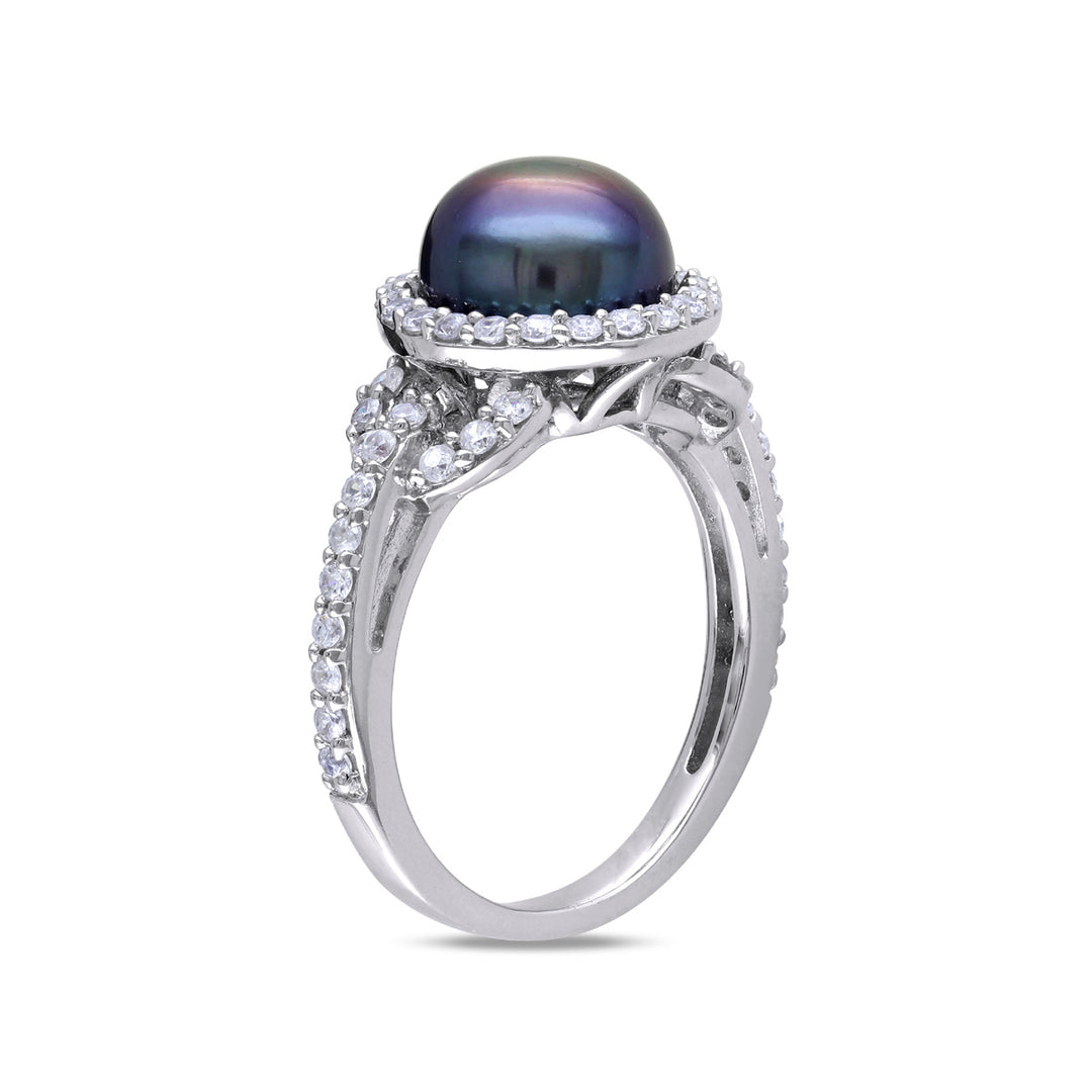 Black Freshwater Cultured Pearl 8.5-9mm and Cubic Ring In Sterling Silver Image 3
