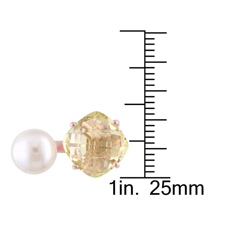 White Freshwater Cultured Pearl and Lemon Quartz Ring In Rose Plated Sterling Silver Image 4