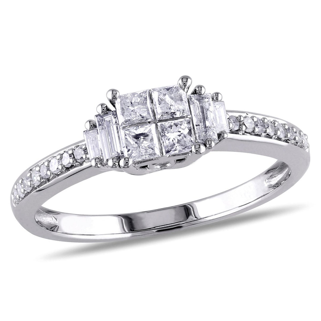 1/2 Carat (ctw G-H I2-I3) Princess Cut Diamond Engagement Ring 10K White Gold Image 1