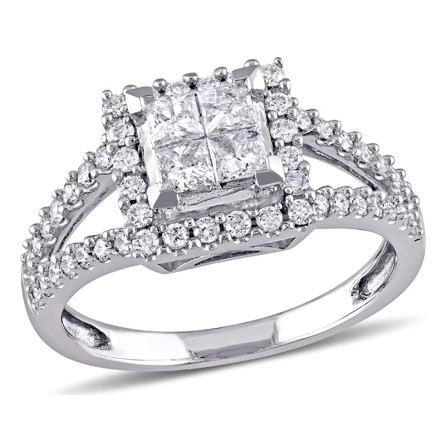 1.0 Carat (ctw Color G-H Clarity I2-I3) Princess Cut Diamond Engagement Ring in 14K White Gold Image 1