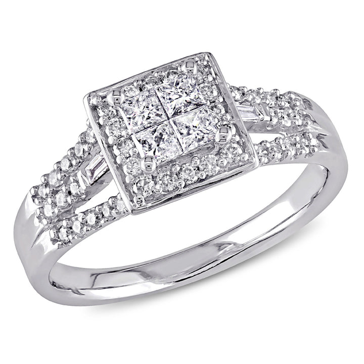 1/2 Carat (ctw G-H,I2-I3) Princess Cut Diamond Engagement Ring in 10K White Gold Image 1