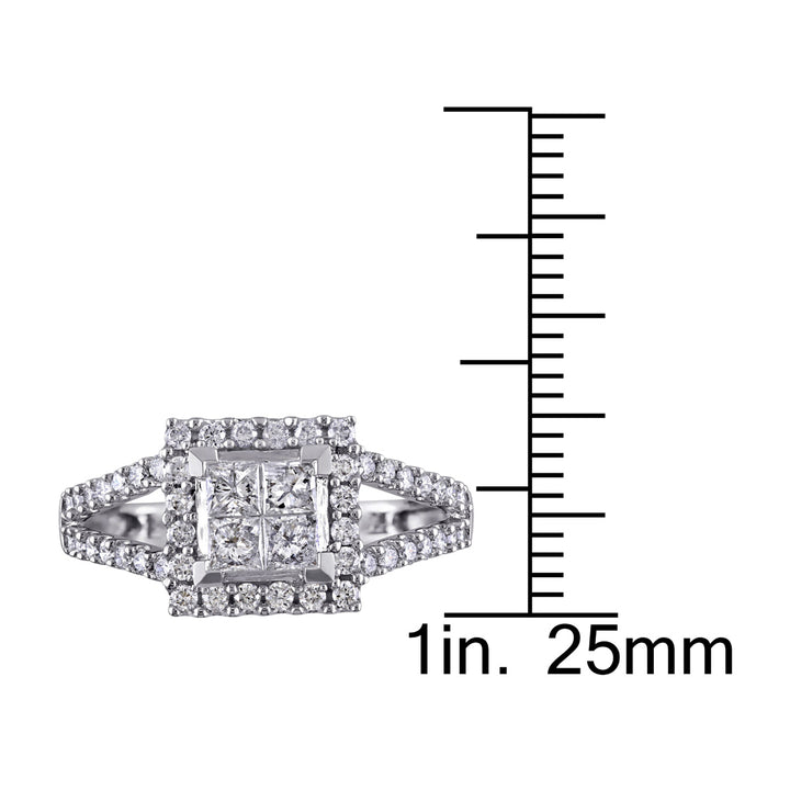 1.0 Carat (ctw Color G-H Clarity I2-I3) Princess Cut Diamond Engagement Ring in 14K White Gold Image 4