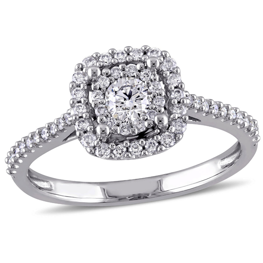 Halo Diamond Engagement Ring 1/2 Carat (ctw Color G-H Clarity I1-I2) in 10K White Gold Image 1