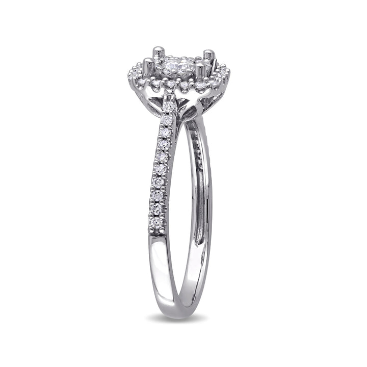 Halo Diamond Engagement Ring 1/2 Carat (ctw Color G-H Clarity I1-I2) in 10K White Gold Image 2