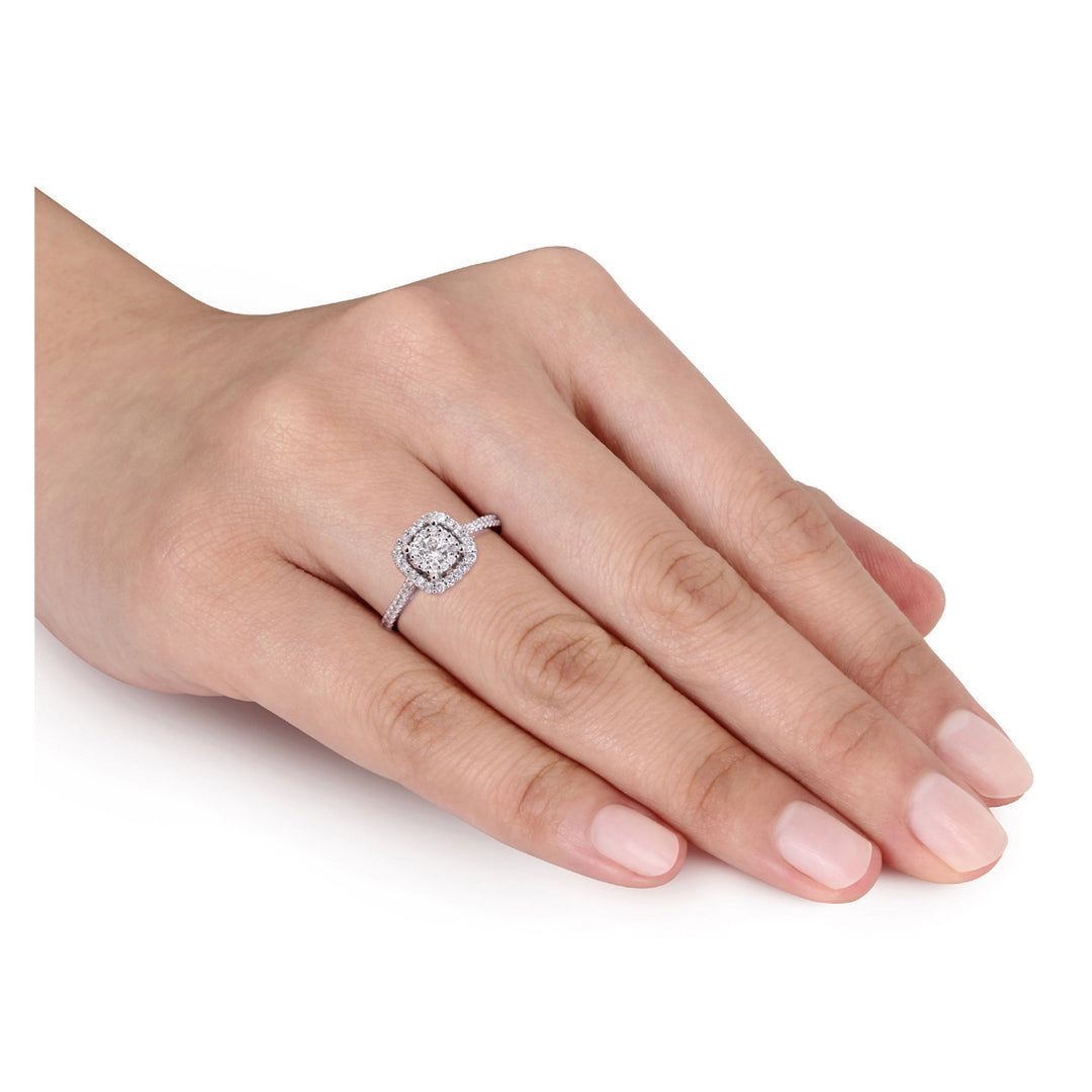 Halo Diamond Engagement Ring 1/2 Carat (ctw Color G-H Clarity I1-I2) in 10K White Gold Image 3