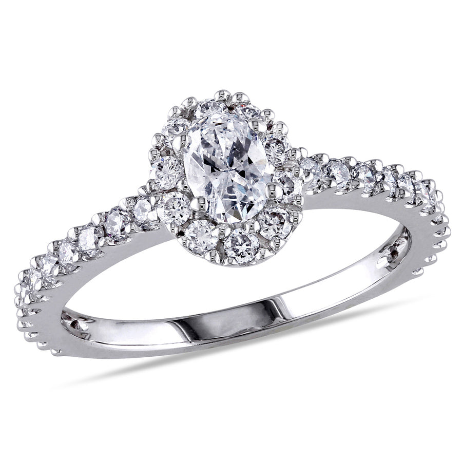 1.00 Carat (ctw G-HI1-I2) Oval Diamond Engagement Ring in 14K White Gold Image 1