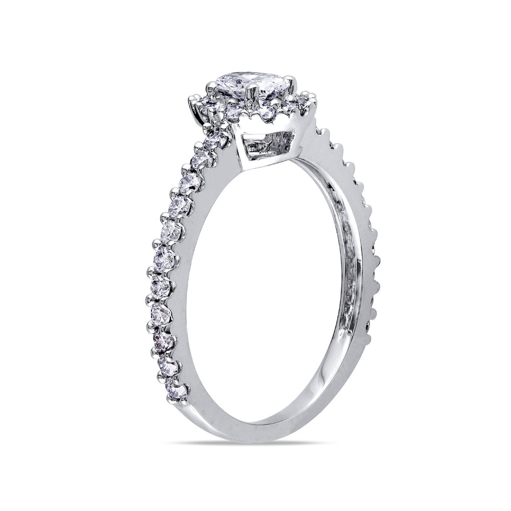 1.00 Carat (ctw G-HI1-I2) Oval Diamond Engagement Ring in 14K White Gold Image 2
