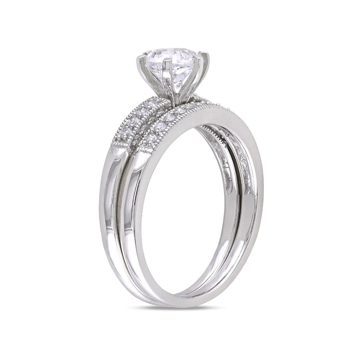 1.00 Carat (ctw) Lab-Created White Sapphire with Diamonds 1/3 Carat (ctw) Bridal Wedding Engagement Ring Set 10K White Image 2