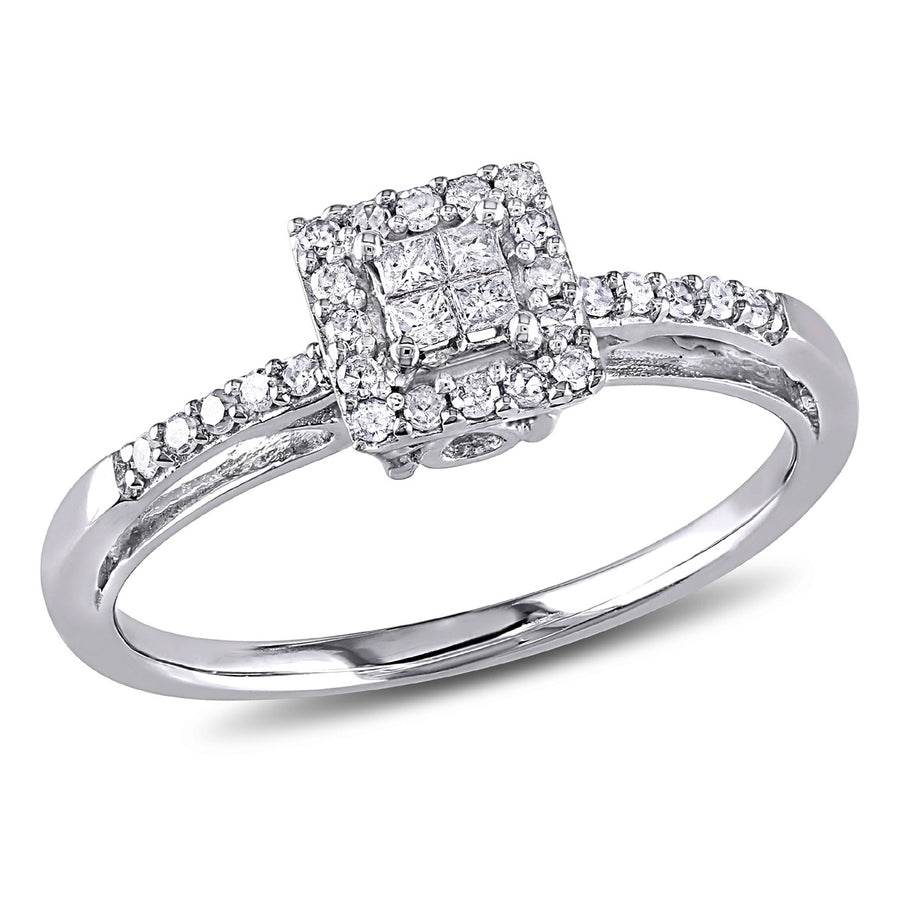 1/5 Carat (ctw) Princess-Cut Diamond Halo Engagement Ring in 10K White Gold Image 1