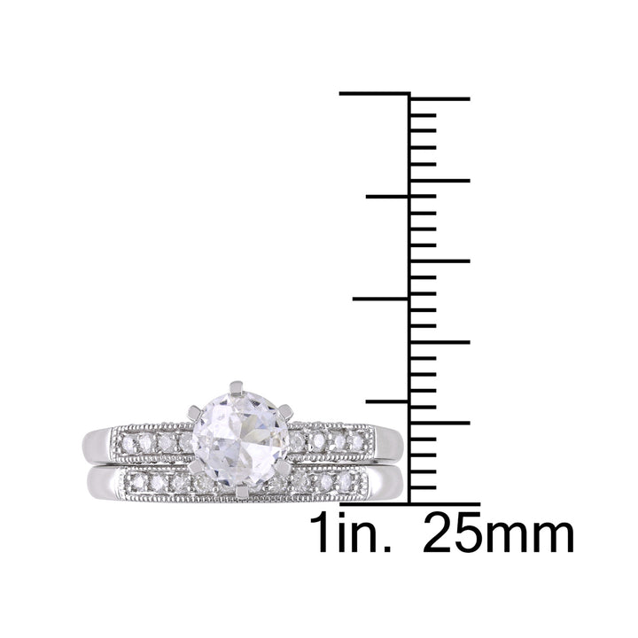 1.00 Carat (ctw) Lab-Created White Sapphire with Diamonds 1/3 Carat (ctw) Bridal Wedding Engagement Ring Set 10K White Image 4