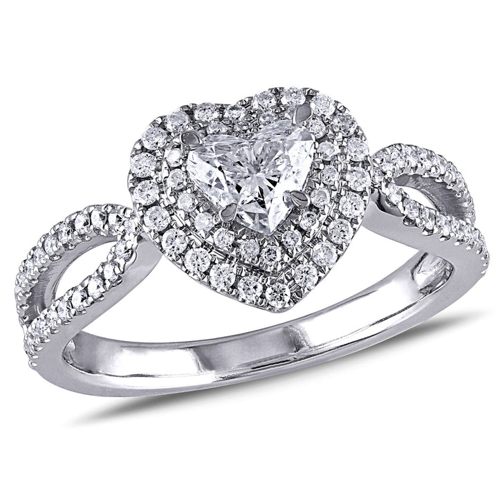 1.00 Carat (ctw G-HSI2-I1) Heart Diamond Engagement Ring in 14K White Gold Image 1