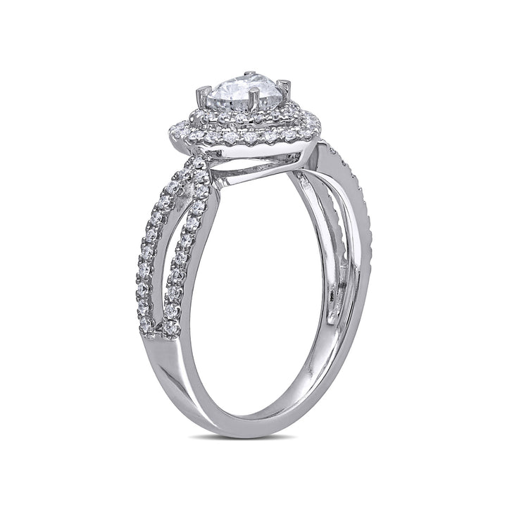 1.00 Carat (ctw G-HSI2-I1) Heart Diamond Engagement Ring in 14K White Gold Image 2