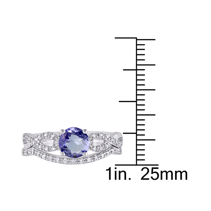 1.00 Carat (ctw) Tanzanite Engagement Ring and Wedding Band in 10K White Gold with Diamonds Image 4