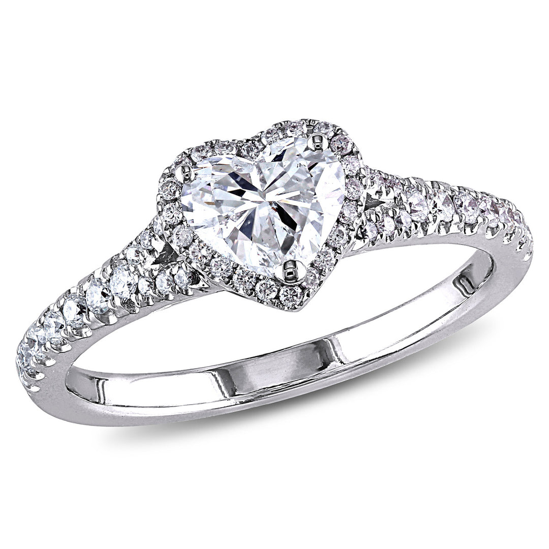 1.00 Carat (ctw G-HI1-I2) Diamond Engagement Heart Ring in 14K White Gold Image 1