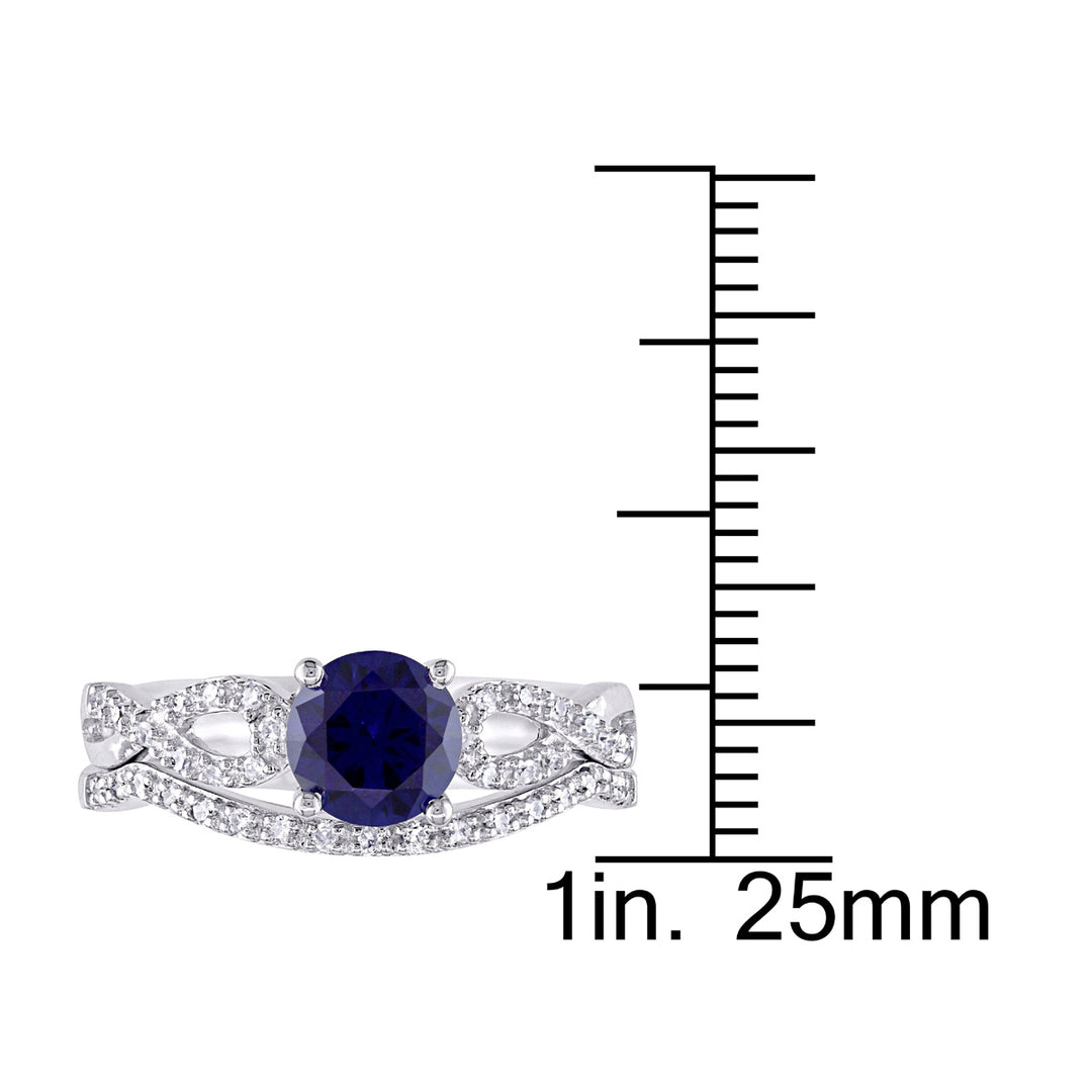 1.00 Carat (ctw) Lab-Created Blue Sapphire Engagement Ring and Bridal Wedding Set with Diamond10K White Gold Image 4