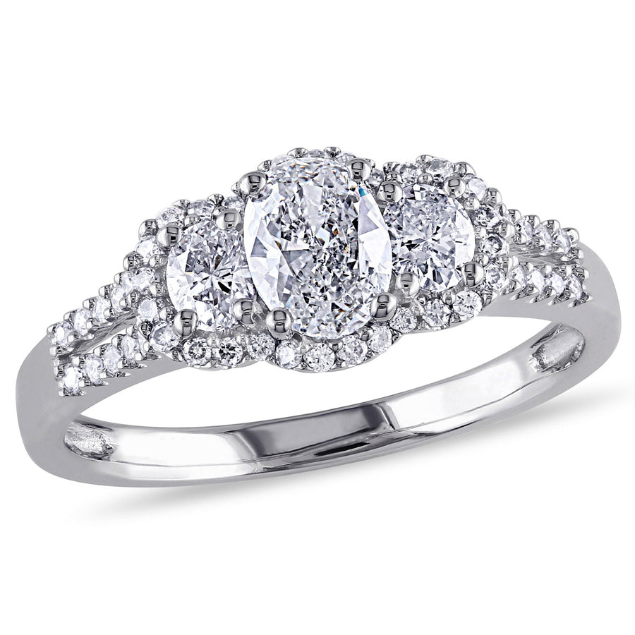 1.00 Carat (ctw G-H Clarity I1-I2) Three Stone Diamond Engagement Ring 14K White Gold Image 1
