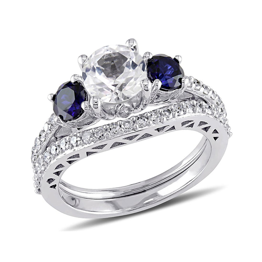 Created White and Created Blue Sapphire 2 Carat (ctw) with Diamond 1/3 Carat (ctw) Engagement Ring and Bridal Wedding Image 1