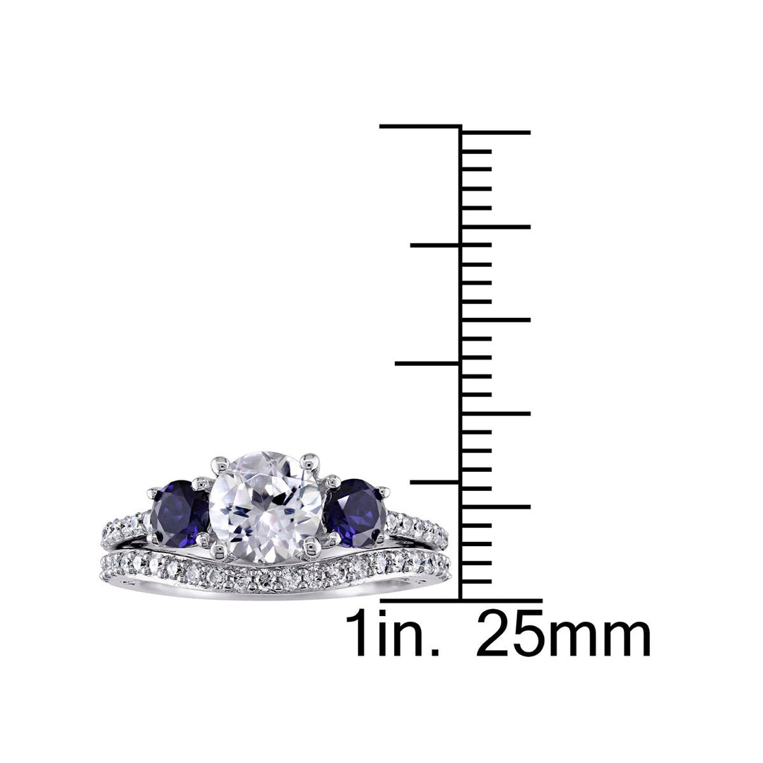 Created White and Created Blue Sapphire 2 Carat (ctw) with Diamond 1/3 Carat (ctw) Engagement Ring and Bridal Wedding Image 4