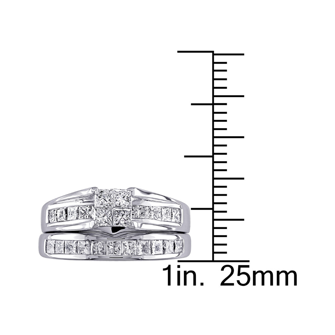 1.00 Carat (ctw H-II2-I3) Princess-Cut Diamond Engagement Ring and Wedding Band 14K White Gold Image 4