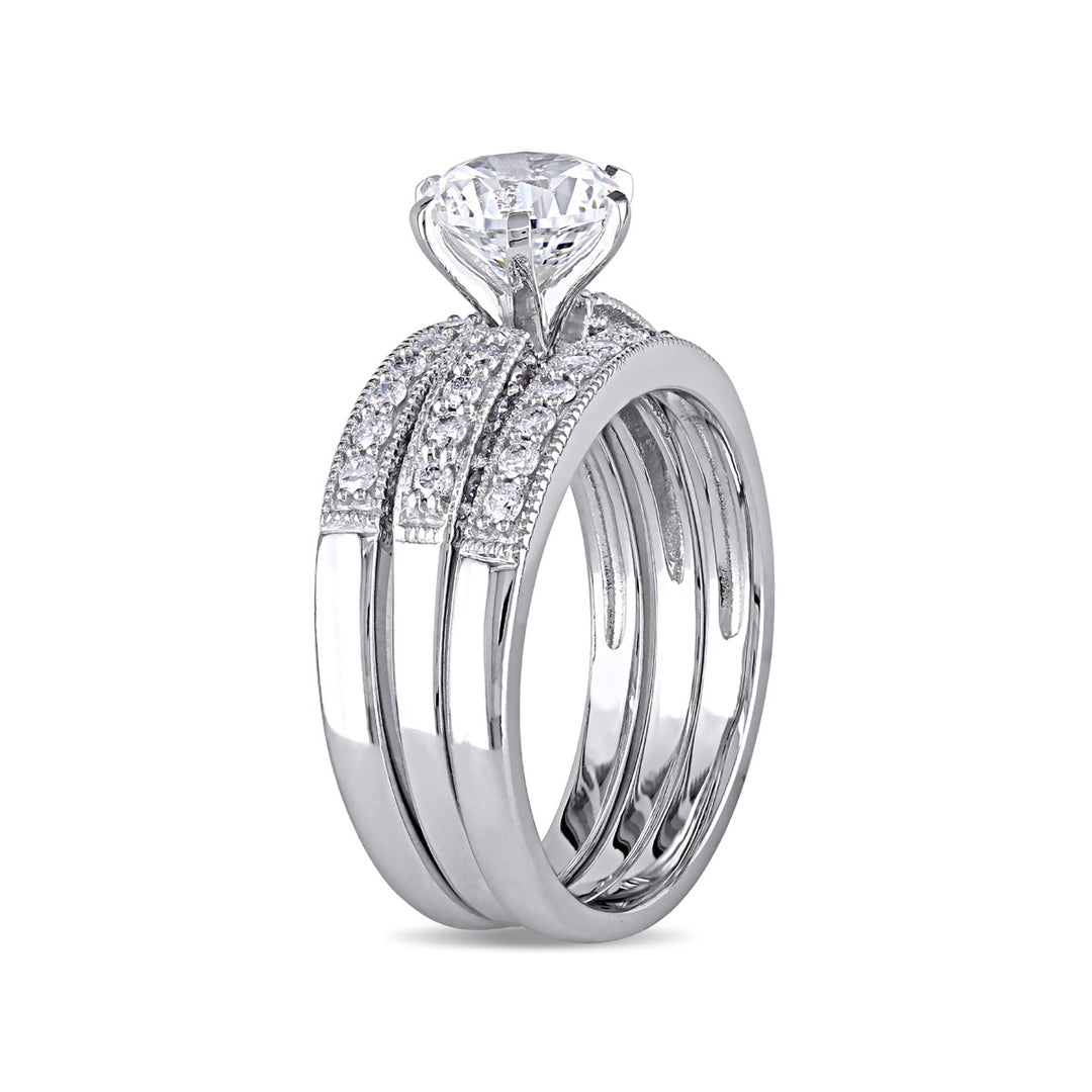 1.00 Carat (ctw) Lab-Created White Sapphire with Diamonds 2/5 Carat (ctw) Bridal Wedding Ring Set in 10K White Gold Image 2