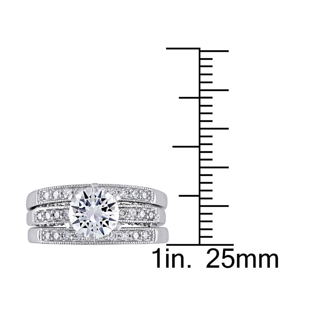 1.00 Carat (ctw) Lab-Created White Sapphire with Diamonds 2/5 Carat (ctw) Bridal Wedding Ring Set in 10K White Gold Image 4