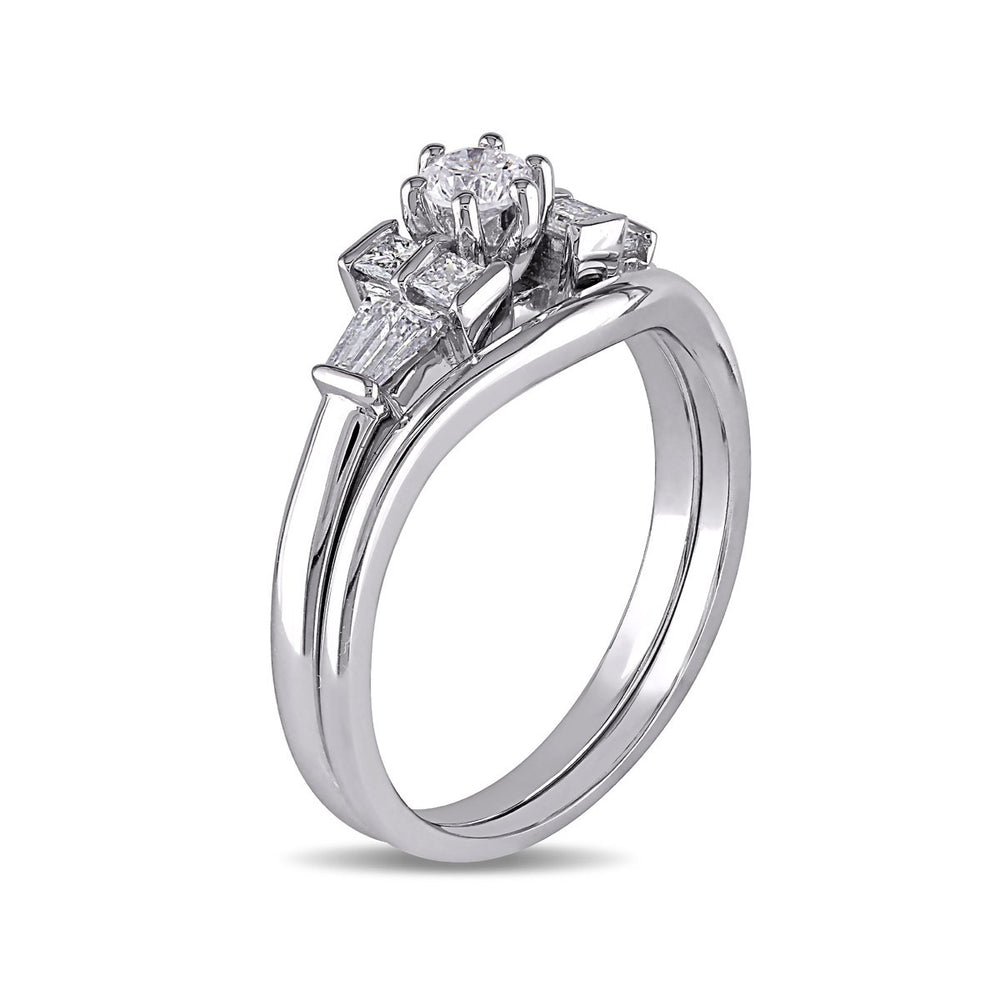 1/2 Carat (ctw H-I I2-I3) Diamond Engagement Ring and Wedding Band Set in 10K White Gold Image 2