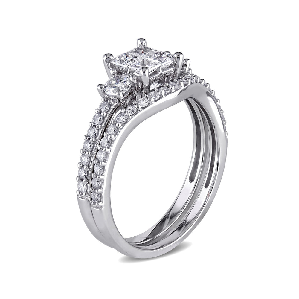 1.00 Carat (ctw I2-I3H-I) Princess-Cut Diamond Engagement Ring and Wedding Band Set in 14K White Gold Image 2