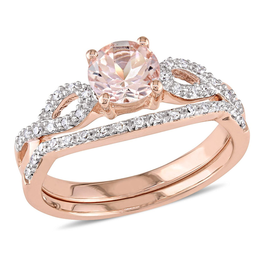 4/5 Carat (ctw) Morganite Engagement Ring and Bridal Wedding Set 10K Pink Gold Image 1