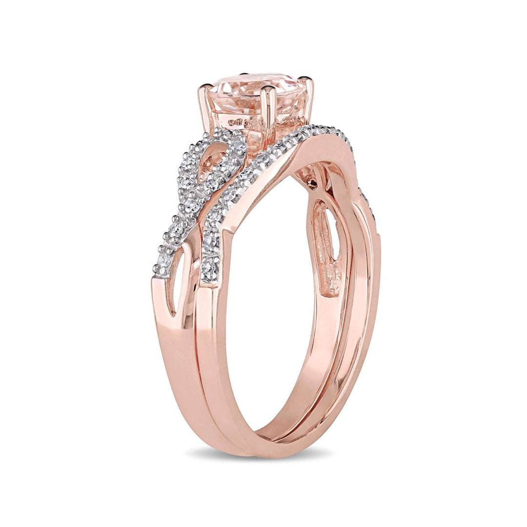 4/5 Carat (ctw) Morganite Engagement Ring and Bridal Wedding Set 10K Pink Gold Image 2