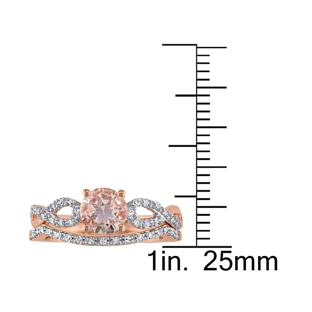 4/5 Carat (ctw) Morganite Engagement Ring and Bridal Wedding Set 10K Pink Gold Image 4