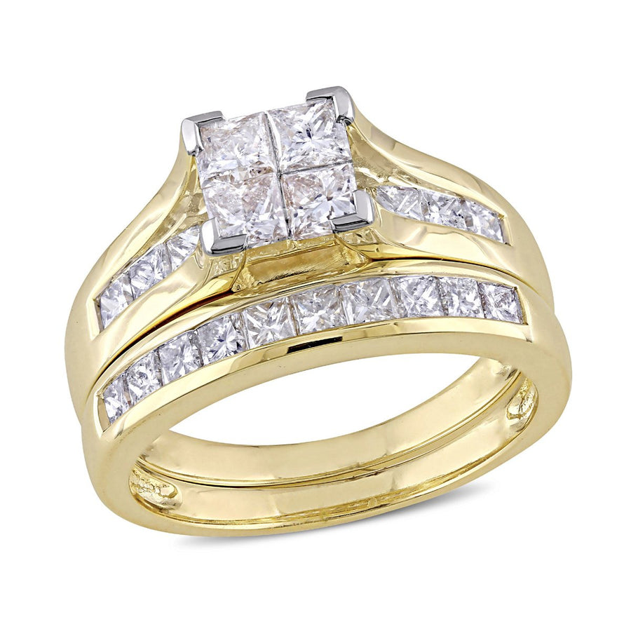 Princess Cut Diamond Engagement Ring and Wedding Band 2.0 Carat (ctw Color H-I Clarity I2-I3) 14K Yellow Gold Image 1