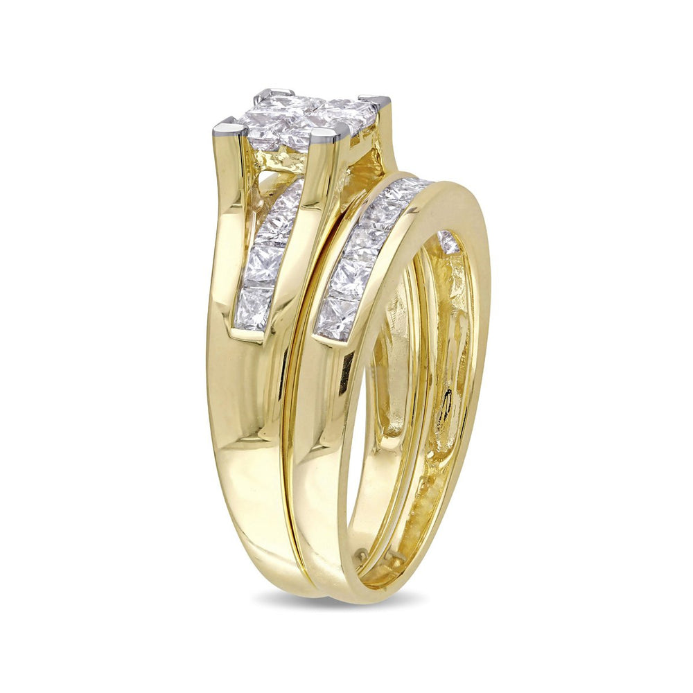 Princess Cut Diamond Engagement Ring and Wedding Band 2.0 Carat (ctw Color H-I Clarity I2-I3) 14K Yellow Gold Image 2