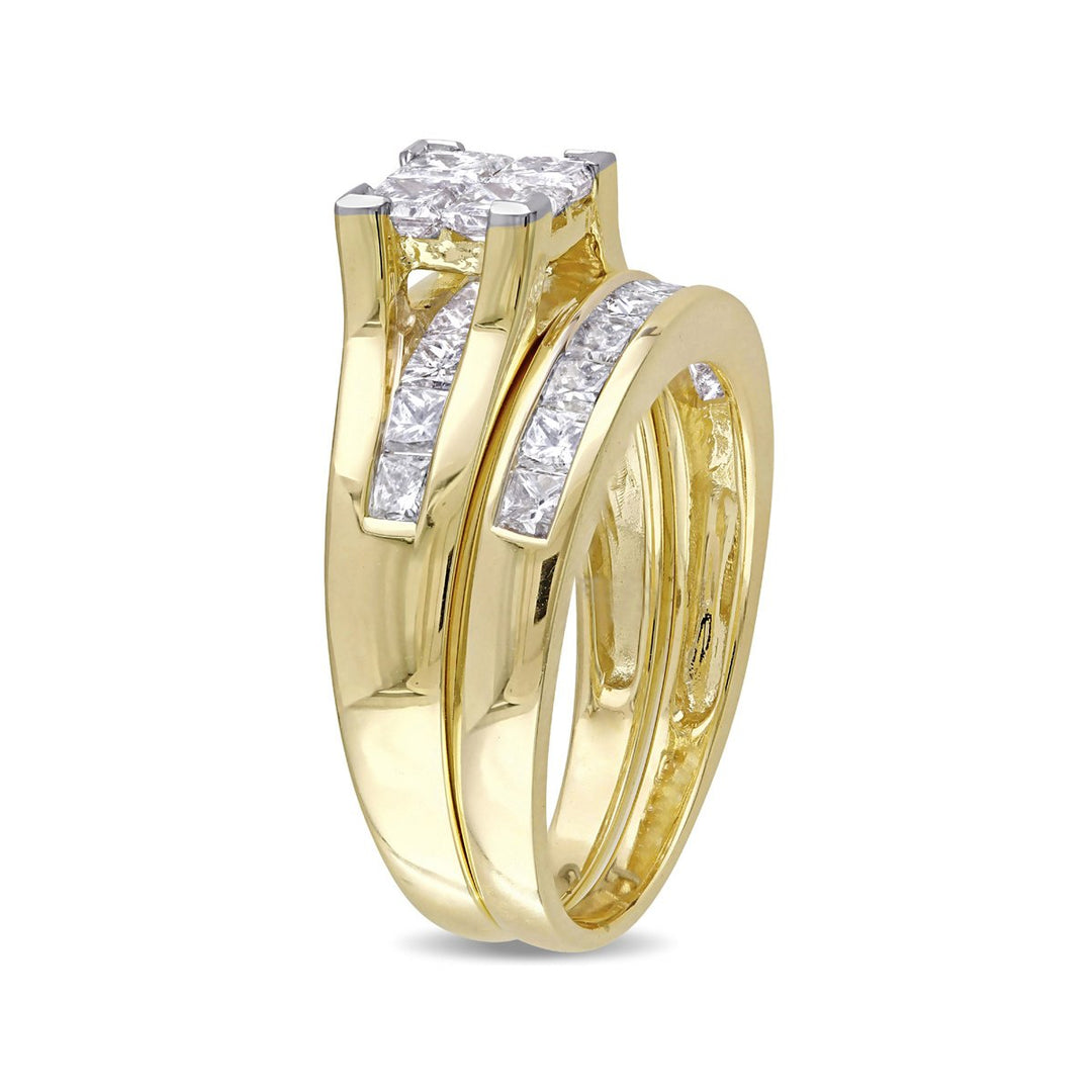 Princess Cut Diamond Engagement Ring and Wedding Band 2.0 Carat (ctw Color H-I Clarity I2-I3) 14K Yellow Gold Image 2