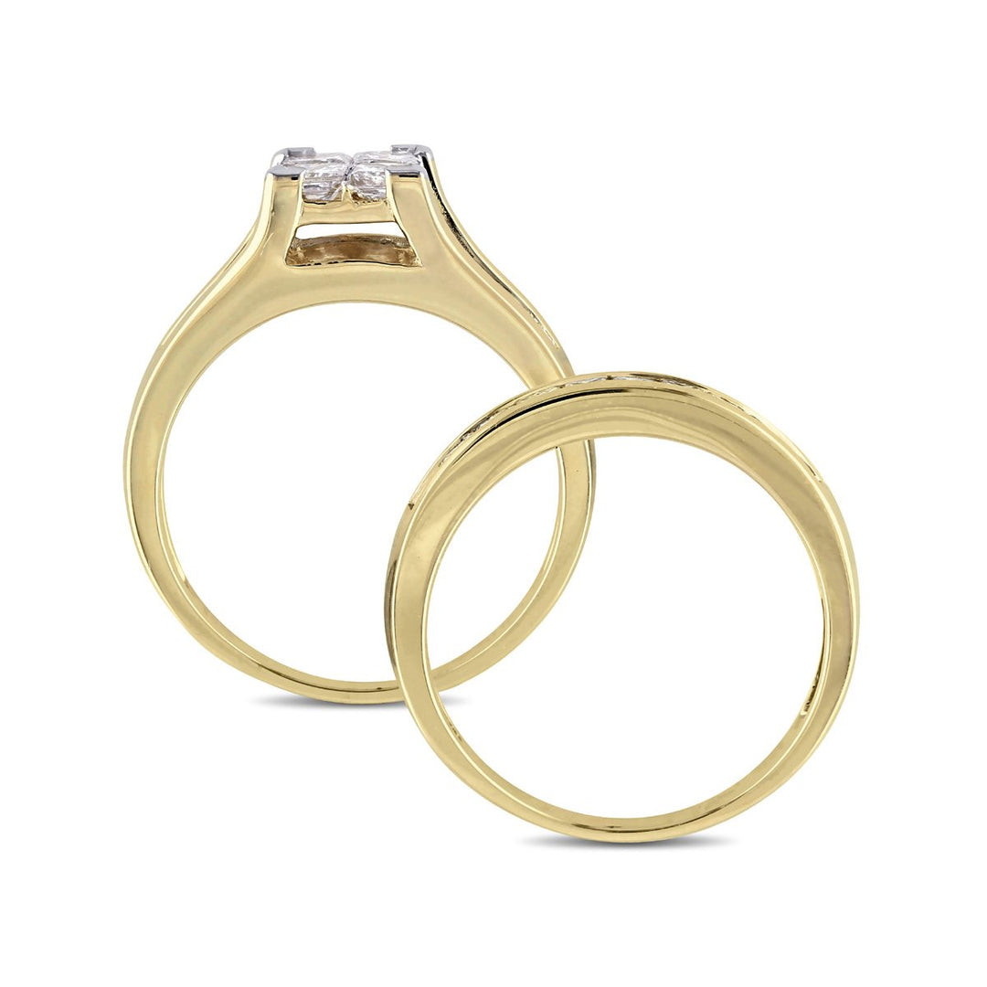 Princess Cut Diamond Engagement Ring and Wedding Band 2.0 Carat (ctw Color H-I Clarity I2-I3) 14K Yellow Gold Image 3