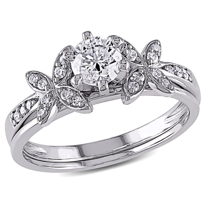 Diamond Engagement Ring and Wedding Band 5/8 Carat (ctw) Bridal Set in 10K White Gold Image 1